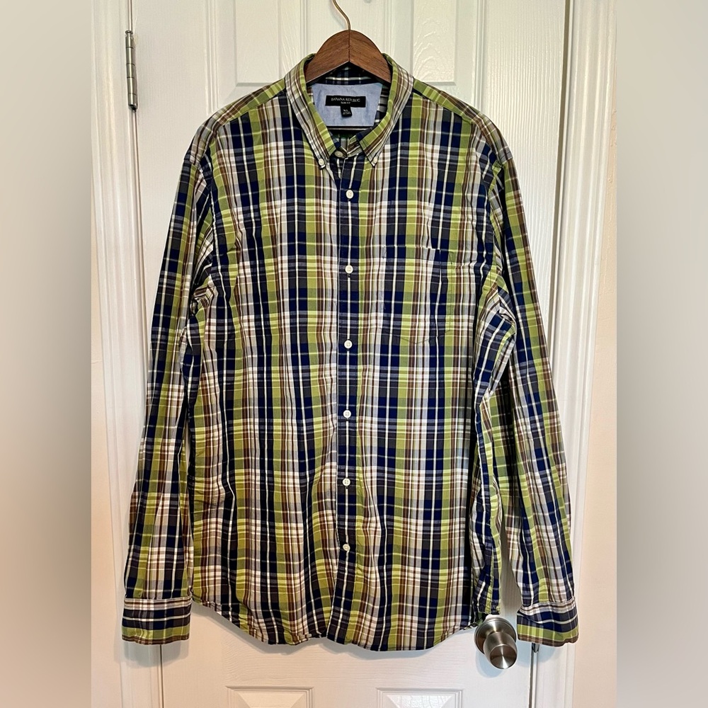 Banana Republic Green and Blue Slim Fit Button Down Shirt